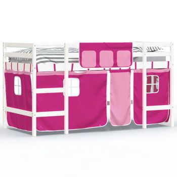 Vidaxl Cama Alta Para Niños Con Cortinas Madera Pino Rosa 90x190 Cm