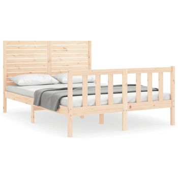 Vidaxl Estructura De Cama De Matrimonio Con Cabecero Madera Maciza Marrón