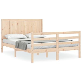 Vidaxl Estructura De Cama Con Cabecero Madera Maciza 140x190 Cm Marrón