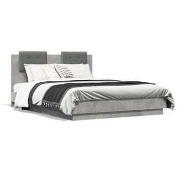 Vidaxl Estructura De Cama Cabecero Luces Led Gris Hormigón 135x190 Cm