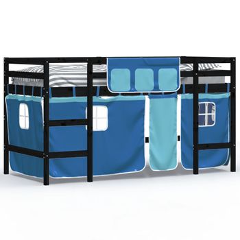 Vidaxl Cama Alta Para Niños Con Cortinas Madera Pino Azul 80x200 Cm