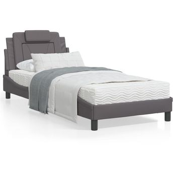 Vidaxl Estructura De Cama Con Luces Led Cuero Sintético Gris 90x190 Cm