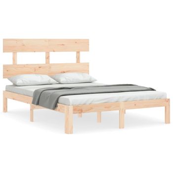 Vidaxl Estructura De Cama De Matrimonio Con Cabecero Madera Maciza Marrón