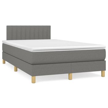 Vidaxl Cama Box Spring Con Colchón Y Led Tela Marrón Oscuro 120x190 Cm Gris