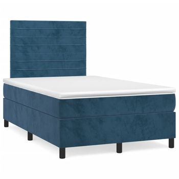 Vidaxl Cama Box Spring Colchón Y Led Terciopelo Azul Oscuro 120x190 Cm