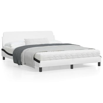 Vidaxl Estructura Cama Cabecero Cuero Sintético Blanco Negro 160x200cm