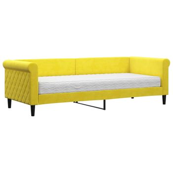 Vidaxl Sofá Cama Con Colchón Terciopelo Amarillo 80x200 Cm