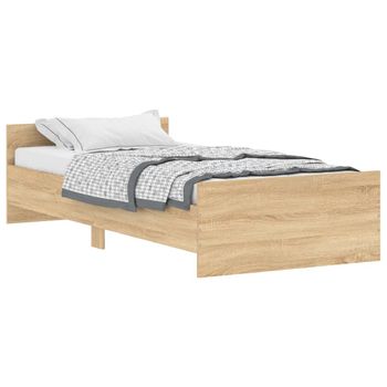 Vidaxl Estructura De Cama Madera Contrachapada Roble Sonoma 90x200 Cm Marrón