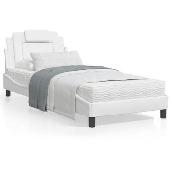 Vidaxl Estructura Cama Con Luces Led Cuero Sintético Blanco 90x190 Cm