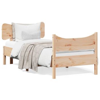 Vidaxl Estructura De Cama Con Cabecero Madera Maciza Pino 75x190 Cm Marrón