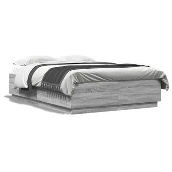 Vidaxl Estructura Cama Con Luces Led Madera Gris Sonoma 140x200 Cm