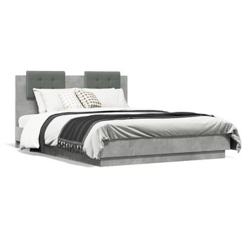 Vidaxl Cama Con Cabecero Madera De Ingeniería Gris Hormigón 135x190 Cm