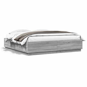 Vidaxl Estructura Cama Con Luces Led Madera Gris Sonoma 180x200 Cm