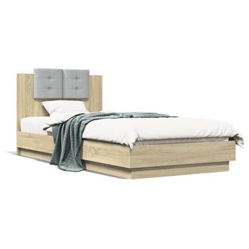 Vidaxl Cama Con Cabecero Madera De Ingeniería Roble Sonoma 100x200 Cm Marrón