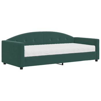 Vidaxl Sofá Cama Con Colchón Terciopelo Verde Oscuro 90x200 Cm