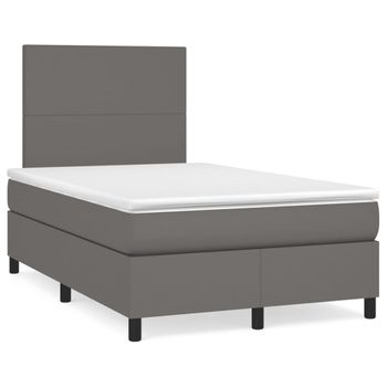 Vidaxl Cama Box Spring Con Colchón Led Cuero Sintético Gris 120x190 Cm