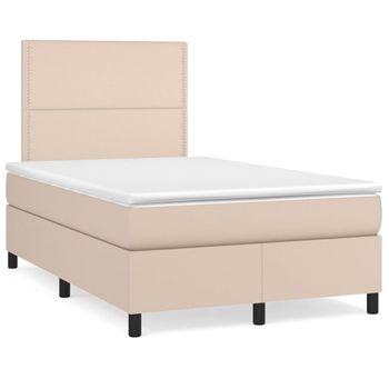 Vidaxl Cama Box Spring Colchón Led Cuero Sintético Capuchino 120x190cm Marrón