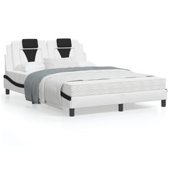 Vidaxl Estructura Cama Con Led Cuero Sintético Blanco Negro 120x200 Cm