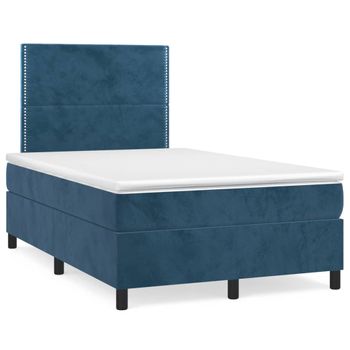 Vidaxl Cama Box Spring Colchón Y Led Terciopelo Azul Oscuro 120x190 Cm