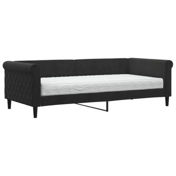 Vidaxl Sofá Cama Con Colchón Terciopelo Negro 90x200 Cm