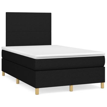 Vidaxl Cama Box Spring Con Colchón Y Luces Led Tela Negro 120x190 Cm