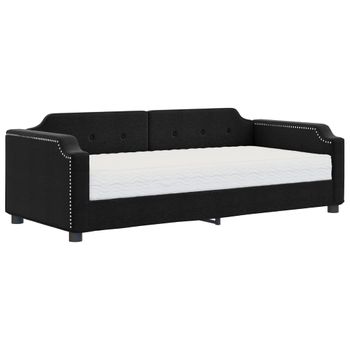 Vidaxl Sofá Cama Con Colchón Tela Negro 80x200 Cm