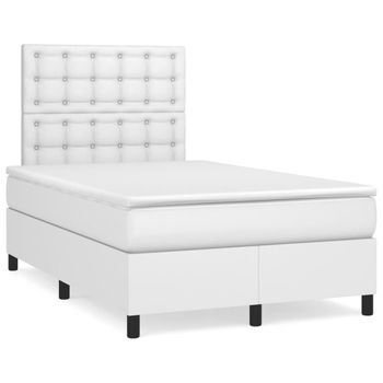 Vidaxl Cama Box Spring Colchón Y Led Cuero Sintético Blanco 120x190 Cm