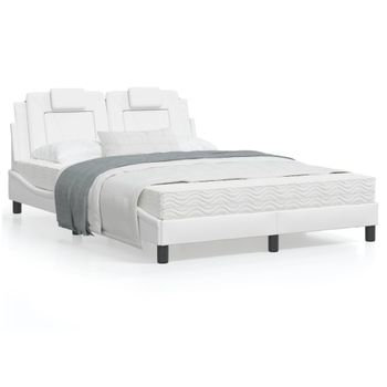 Vidaxl Estructura De Cama Cabecero Cuero Sintético Blanco 120x200 Cm