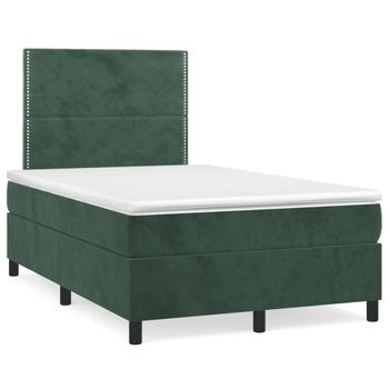 Vidaxl Cama Box Spring Colchón Y Led Terciopelo Verde Oscuro 120x190cm