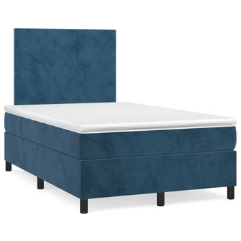 Vidaxl Cama Box Spring Colchón Y Led Terciopelo Azul Oscuro 120x190 Cm