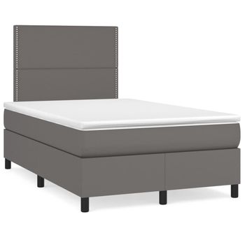 Vidaxl Cama Box Spring Con Colchón Led Cuero Sintético Gris 120x190 Cm