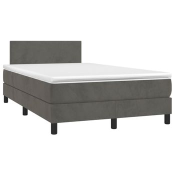 Vidaxl Cama Box Spring Colchón Y Led Terciopelo Gris Oscuro 120x190 Cm