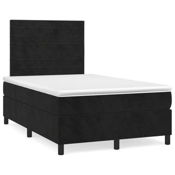 Vidaxl Cama Box Spring Con Colchón Y Led Terciopelo Negro 120x190 Cm