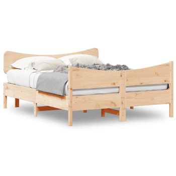 Vidaxl Estructura De Cama Con Cabecero Madera Maciza Pino 135x190 Cm Marrón