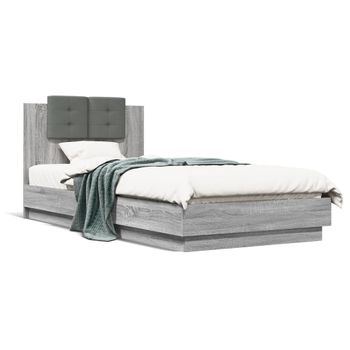 Vidaxl Cama Con Cabecero Madera De Ingeniería Gris Sonoma 100x200 Cm