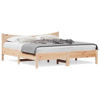 Vidaxl Estructura De Cama Con Cabecero Madera Maciza De Pino 200x200cm Marrón