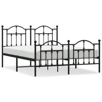 Vidaxl Estructura De Cama Cabecero Y Estribo Metal Negro 135x190 Cm