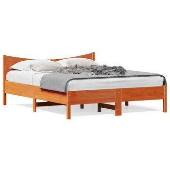 Vidaxl Estructura Cama Con Cabecero Madera Pino Marrón Cera 160x200 Cm