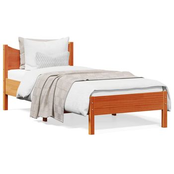 Vidaxl Estructura De Cama Madera Maciza De Pino Marrón Cera 75x190 Cm