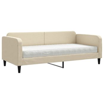 Vidaxl Sofá Cama Con Colchón Tela Crema 90x200 Cm