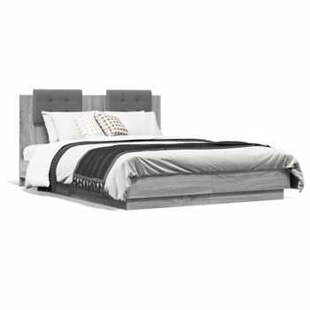 Vidaxl Estructura De Cama Cabecero Luces Led Gris Sonoma 140x190 Cm