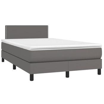 Vidaxl Cama Box Spring Con Colchón Led Cuero Sintético Gris 120x190 Cm