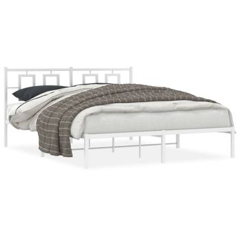 Vidaxl Estructura De Cama Con Cabecero Metal Blanca 160x200 Cm