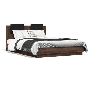 Vidaxl Cama Con Cabecero Madera De Ingeniería Marrón Roble 150x200 Cm