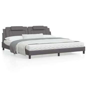 Vidaxl Estructura De Cama Con Cabecero Cuero Sintético Gris 200x200 Cm