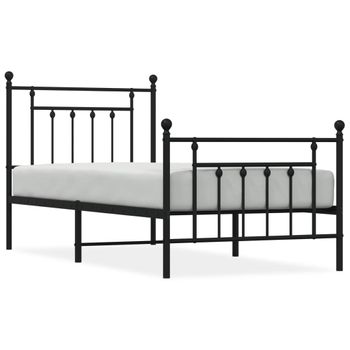 Vidaxl Estructura De Cama Con Cabecero Y Estribo Metal Negro 90x200 Cm