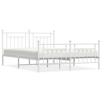 Vidaxl Estructura Cama Metal Con Cabecero Y Estribo Blanco 160x200 Cm