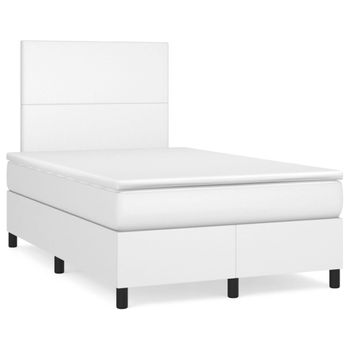 Vidaxl Cama Box Spring Colchón Y Led Cuero Sintético Blanco 120x190 Cm