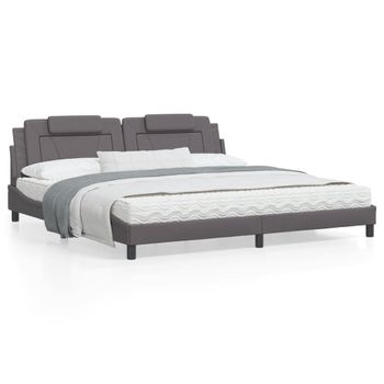 Vidaxl Estructura Cama Con Luces Led Cuero Sintético Gris 200x200 Cm