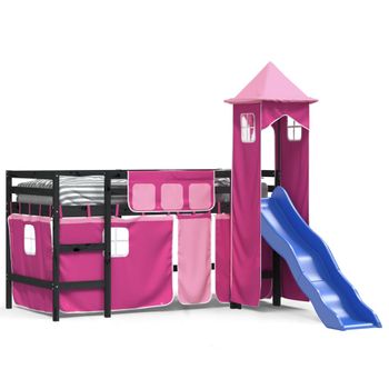 Vidaxl Cama Alta Para Niños Con Torre Madera Pino Rosa 90x190 Cm